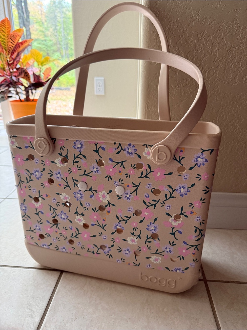 BOGG BAG Blush Floral Tote with Lavender Accents